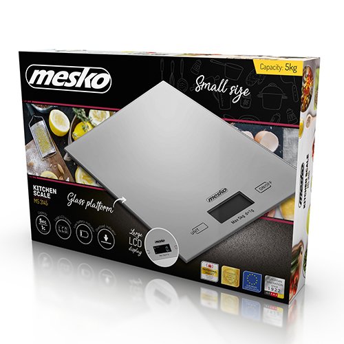 Báscula De Cocina Mesko Ms 3145, Capacidad 5 Kg, Pantalla Lcd Grande, Cero Autoapagado, Silvera