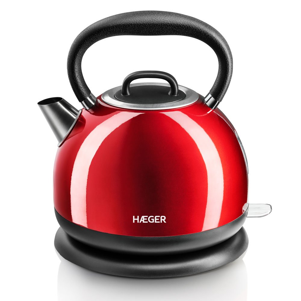 Hervidor Eléctrico De Agua Haeger Red Cherry 2200w 1.7l Sistema Sin Cables Cuerpo Y Resistencia Oculta Inox Base Rotativa 360º
