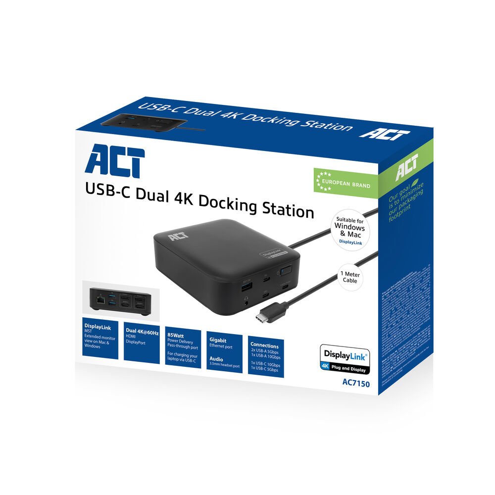Estación De Acoplamiento Universal Usb-C 4k, Para 2 Monitores Hdmi, Displaylink, Modelo Compacto