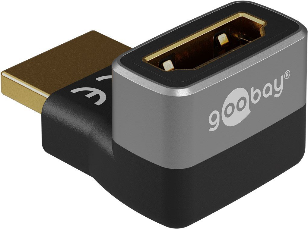 Goobay 72009 Hdmi Angled Adapter 90° Vertical, 8k @ 60 Hz, Gold-Plated, Black, Silver