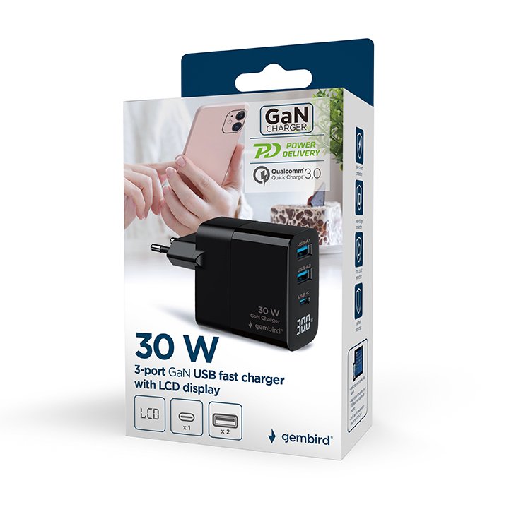 EAN 8716309129626 - Gembird TA-UC-PDQC30LCD-BK-02 cargador de dispositivo móvil Universal Negro Corriente alterna Carga rápid imagen 10