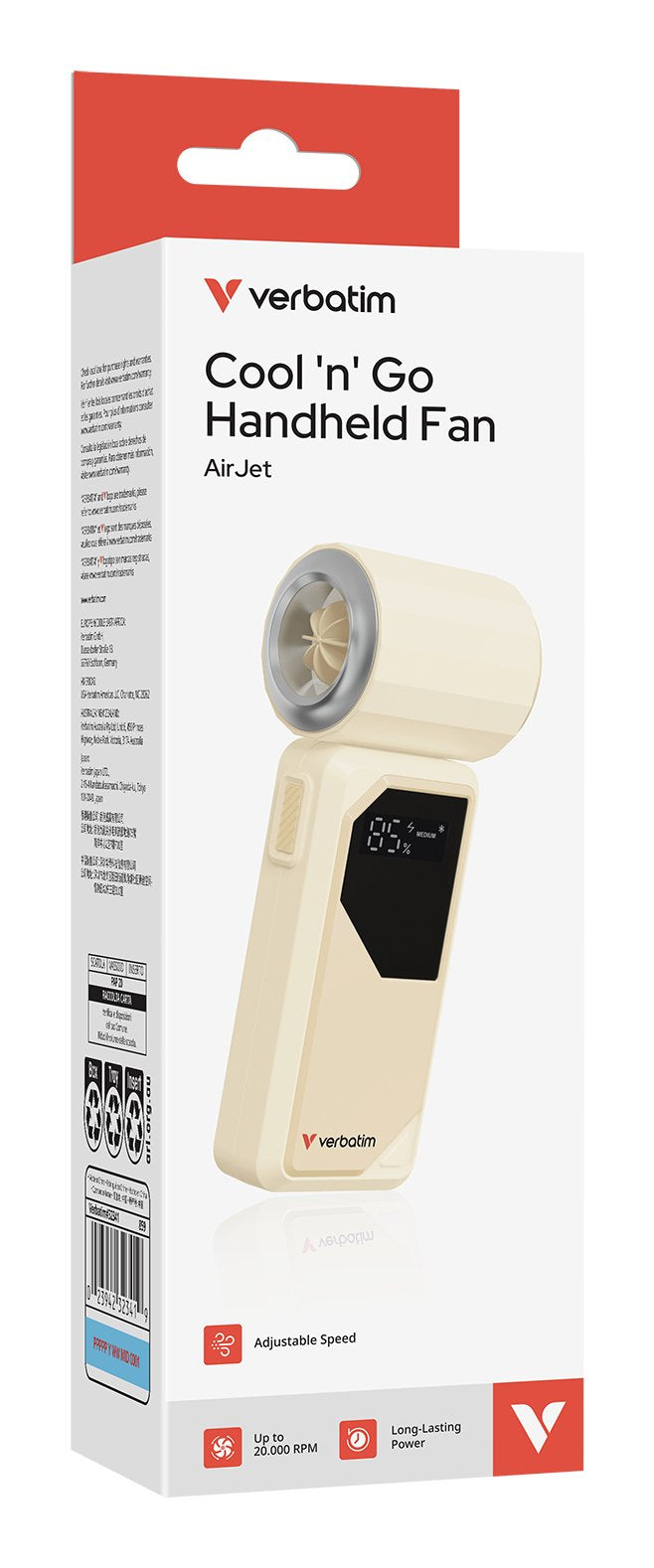 Verbatim Cool`N`Go Airjet Handheld Fan White/Silver 32341
