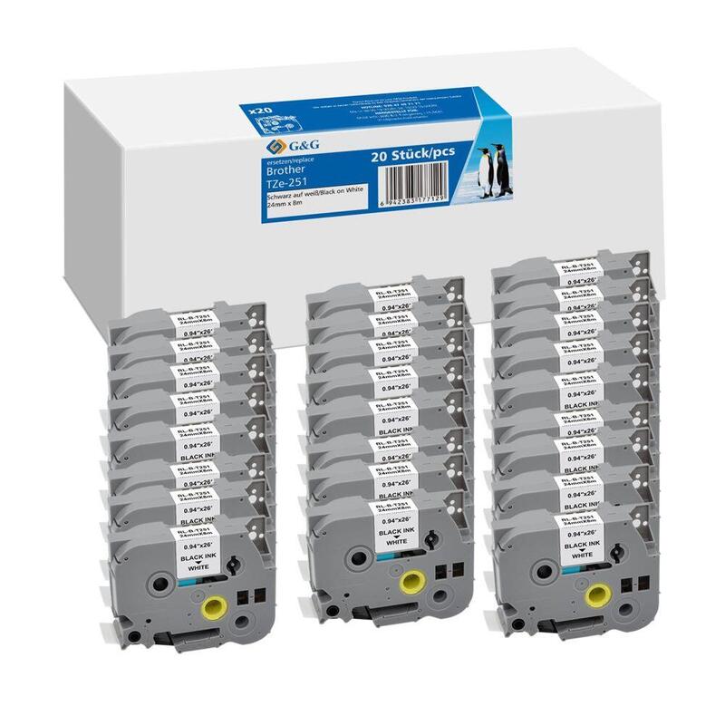20x G&G Schriftband 24mm X 8m Sw Ws Komp. M. Brother Tze-251
