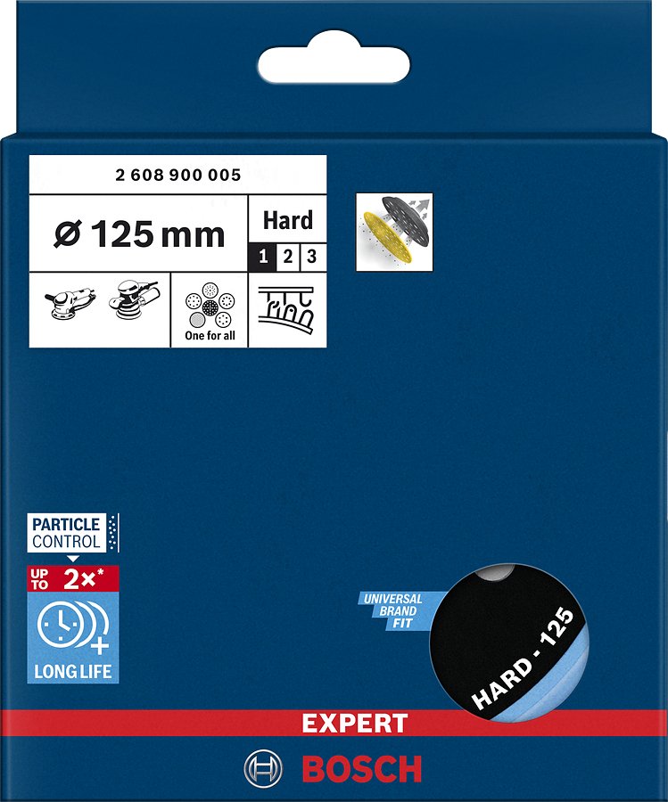 Almohadilla De Soporte Universal Multiagujero Bosch Expert, Dura, Ø125 Mm, M8+5/16", Plato Lijador (Negro, Para Lijadoras Excéntricas)