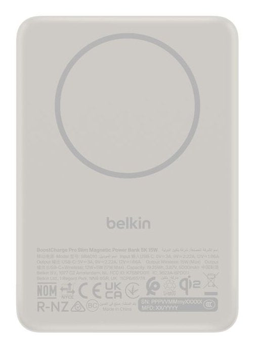 Belkin Boostcharge Slim 5000mah Mag.Pb/15w/Usb-C Sand Bpd021hqsa