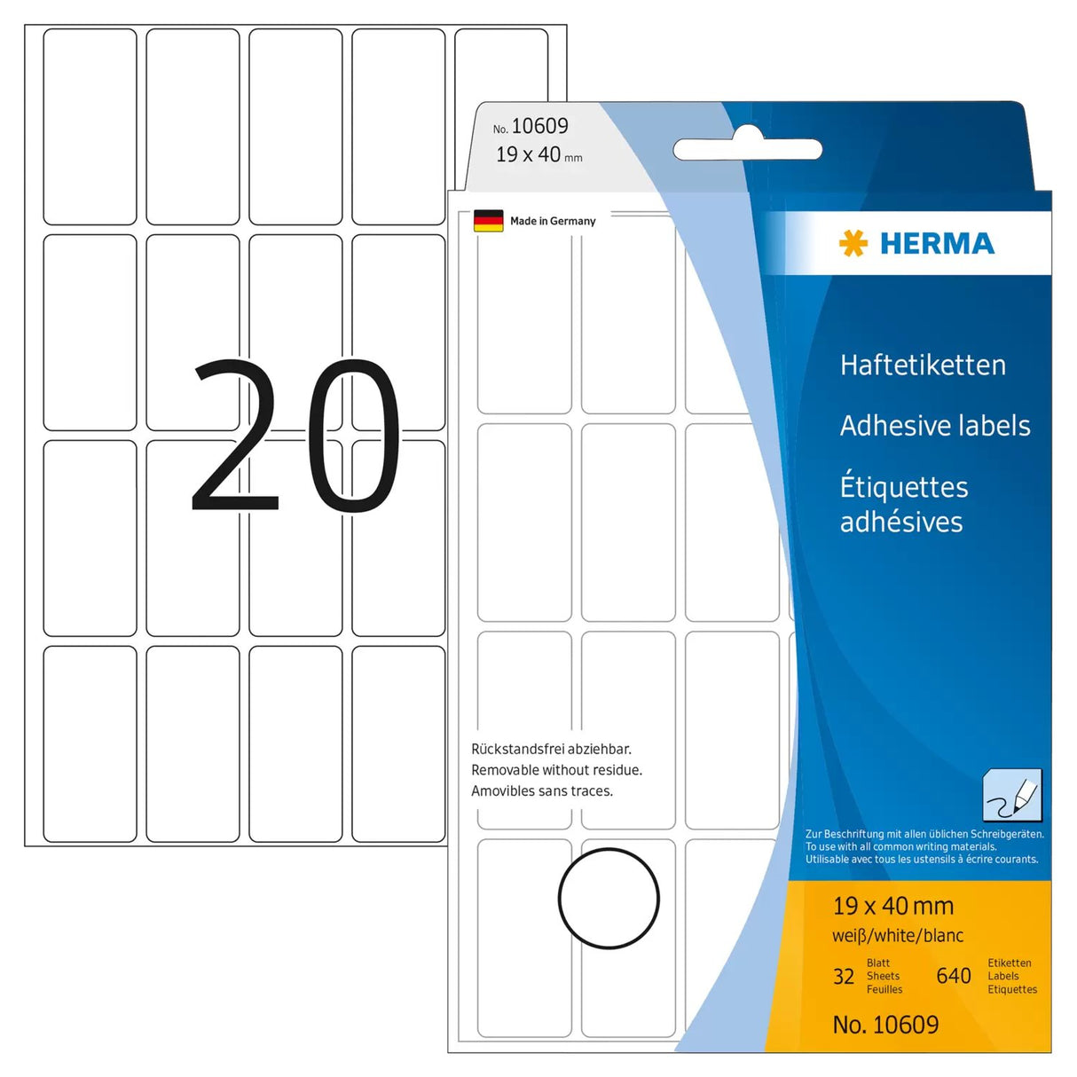 EAN 4008705106092 - HERMA 10609 etiqueta autoadhesiva Rectángulo redondeado Blanco 640 pieza(s) imagen 1