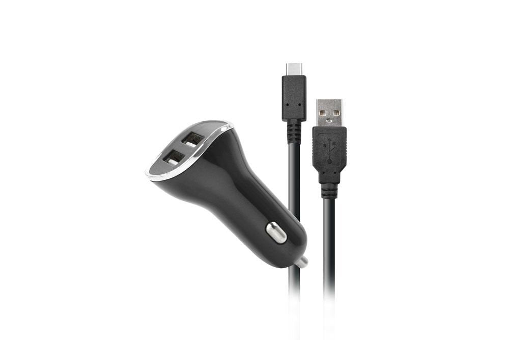 Cargador De Coche Steelplay Con 2 Puertos Usb 2.6a + Cable De Carga De 2m Con Interruptor