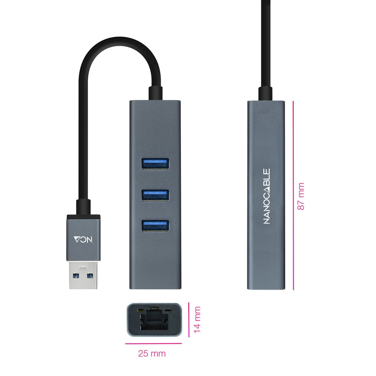 Nanocable Adaptador De Red Usb 3.0 A Ethernet Gigabit 10/100/1000 Mbps + 3 Puertos Usb 3.0