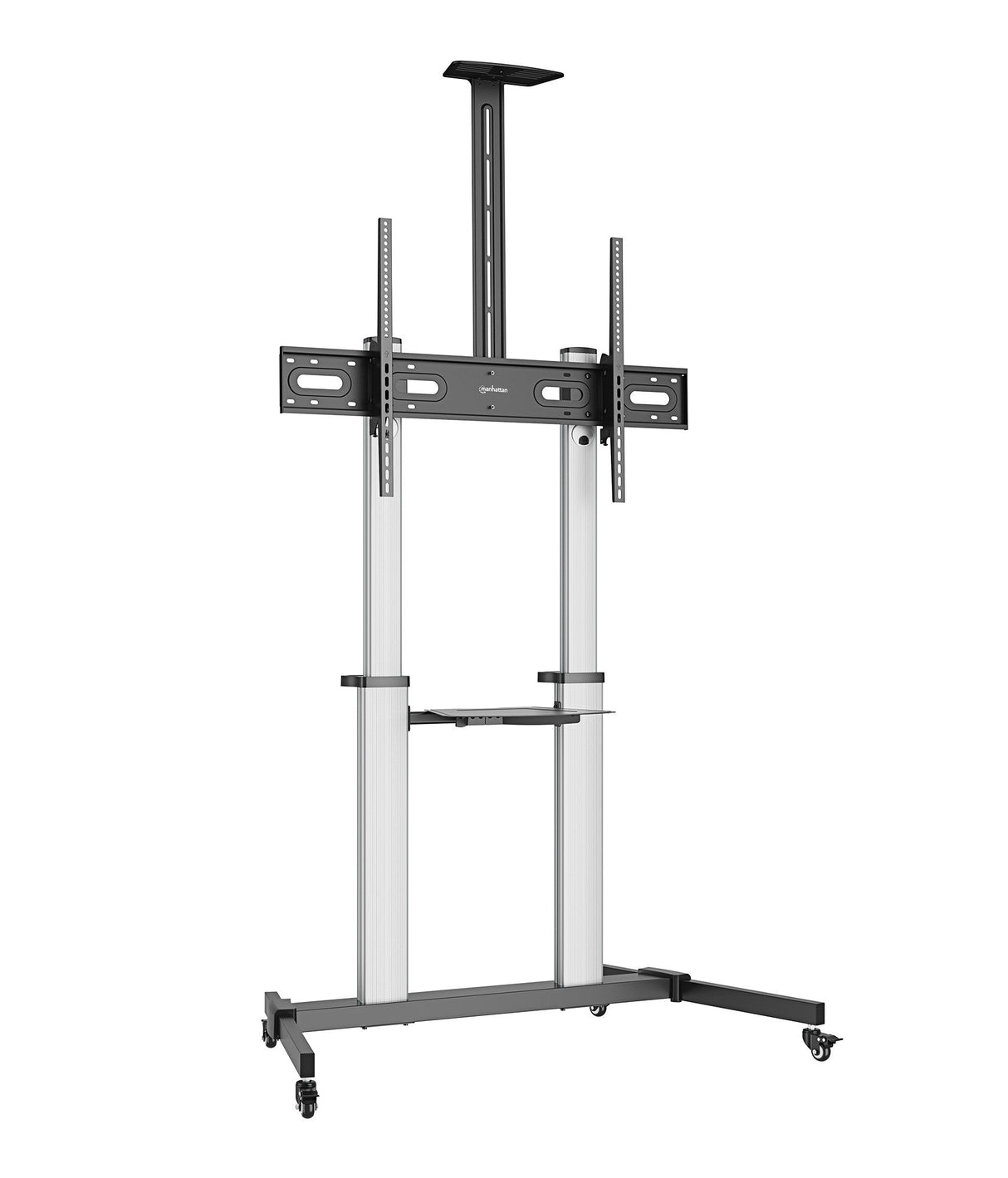 Manhattan 462563 Tv-Wagen 60-100" 80kg Vesa 1000x600 Neigbar Kamera- Av-Ablage Rollen Silver Black