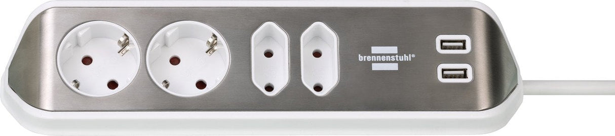 EAN 4007123668083 - Brennenstuhl 1153590420 base múltiple 2 m 4 salidas AC Interior Plata, Blanco imagen 1