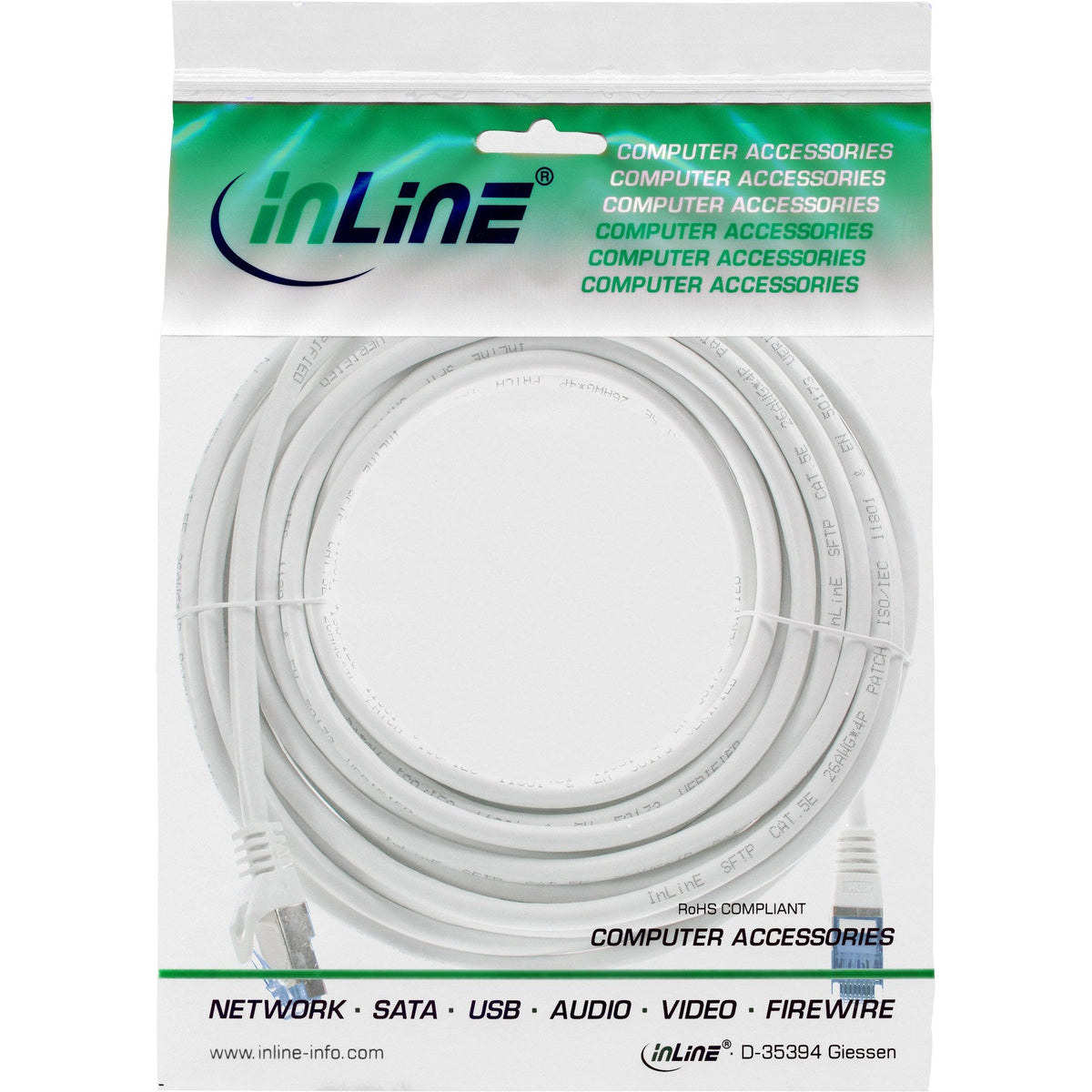 Inline® Patch Cable, Cat.6a, S/Ftp, Tpe (Lszh), Cca, White, 7.5m