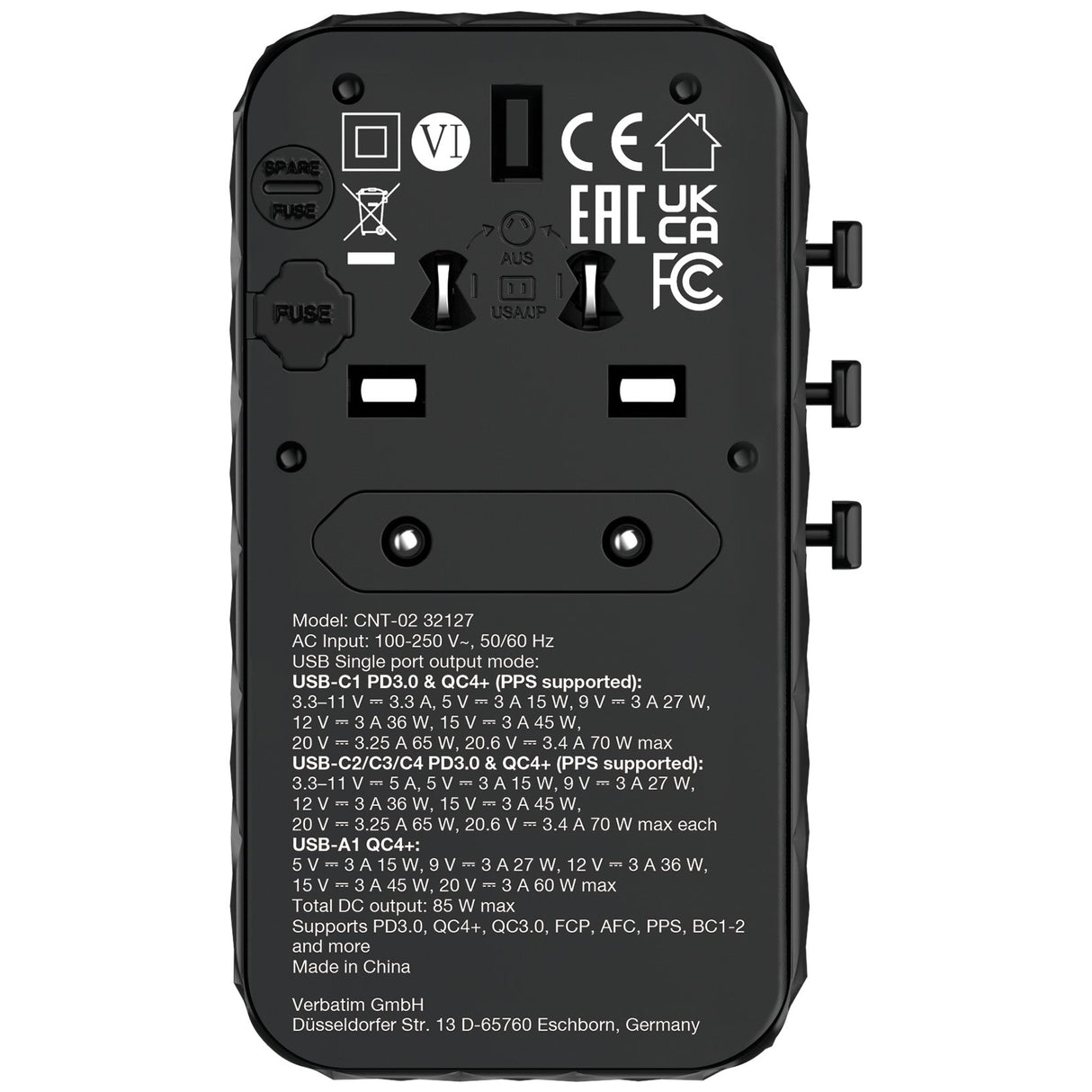 EAN 0023942321279 - Verbatim CNT-02 Universal Negro Corriente alterna Carga rápida Interior imagen 4