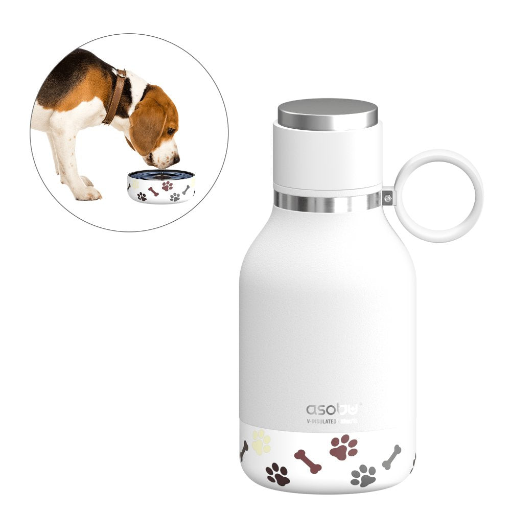 Asobu - Cuenco Para Perro - Botella De Acero Inoxidable Con Plato Para Perro 1 Litro Blanco