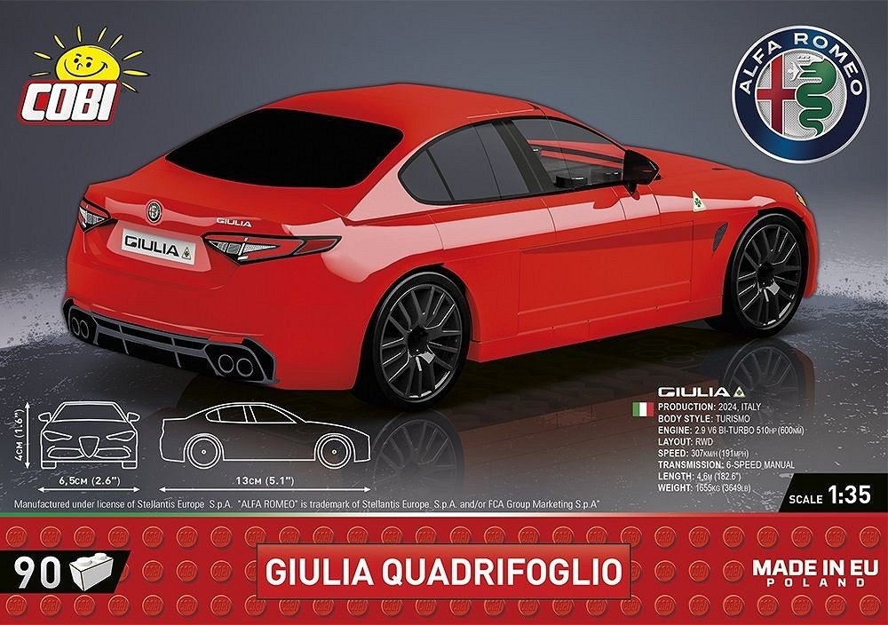 Cobi Alfa Romeo Giulia Quadifoglio, Design Toys Red Cobi-24604