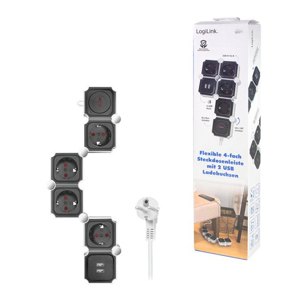 Regleta De Enchufes De 4 Vías Logilink, 4xcee 7/3 + 2xusb-A, 1,5 M
