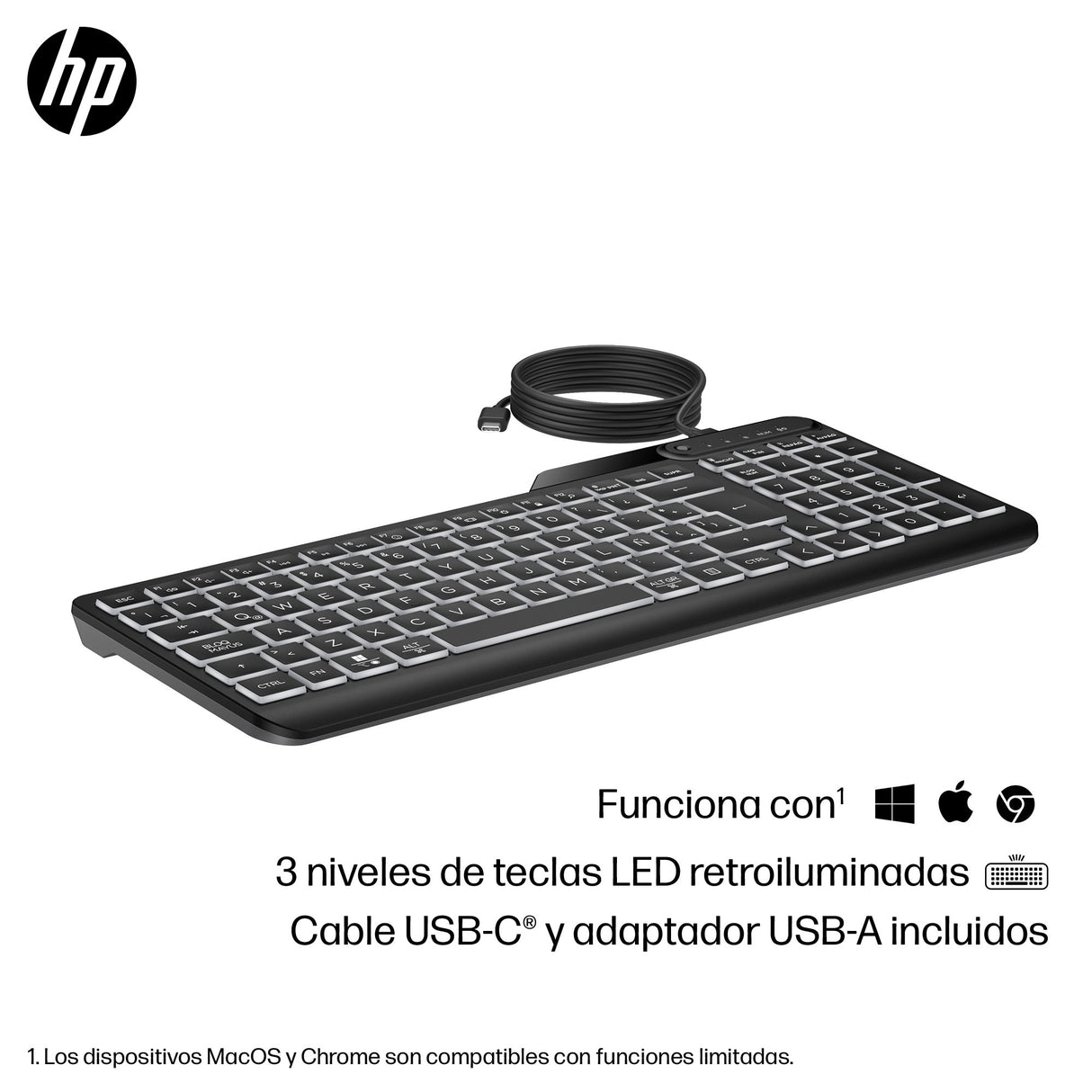 EAN 0197192768860 - HP 405 Backlit Wired Keyboard teclado Oficina USB Negro imagen 7