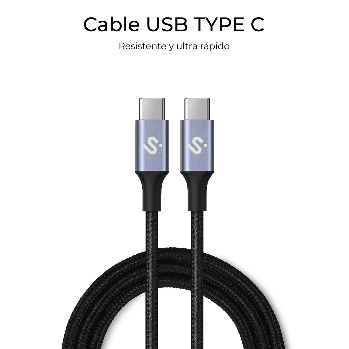 Cable Plus 100w Usb-C/Usb-C 2 M Negro Subblim 100w/ Longitud: 2m/ Usb-C &Harr; Usb-C/ Pd 3.0 Y Qc 3.0,