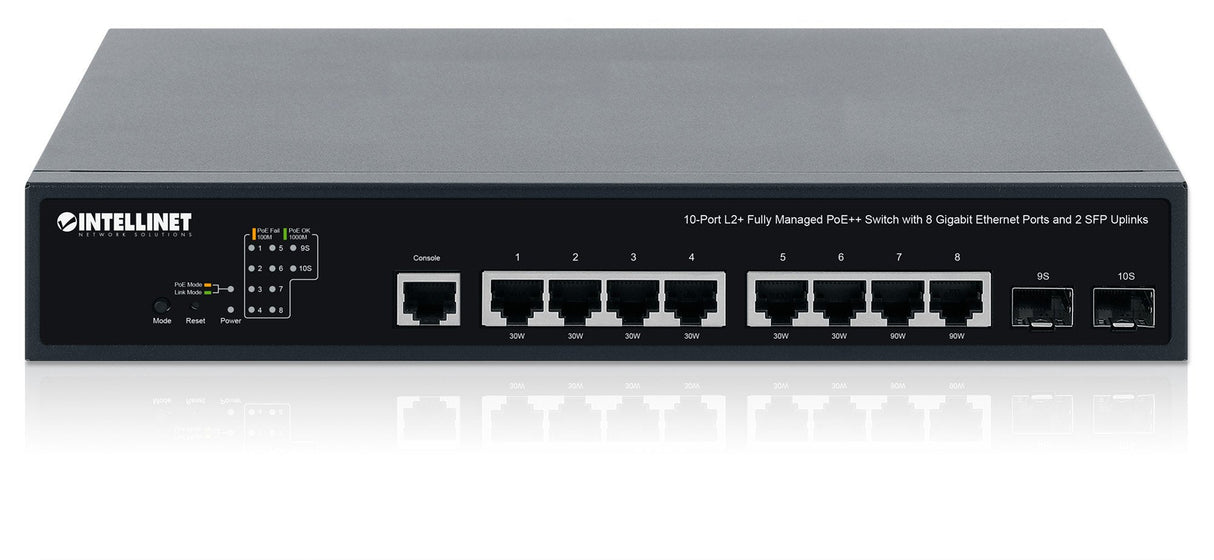 Intellinet 10-Port L2+ Managed Poe++ Switch 8x Gbit 2x Sfp