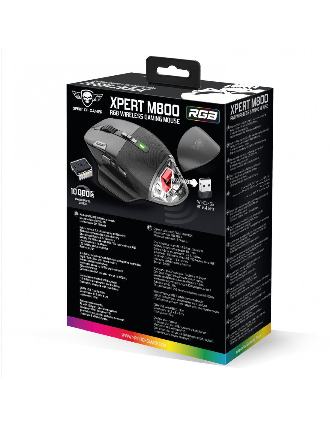 Ratón Gaming Inalámbrico Spirit Of Gamer Xpert M800 Batería Recargable Hasta 10000 Dpi