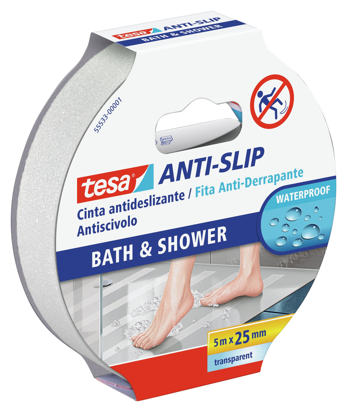 Tesa Cinta Antideslizante Adhesiva Baño 25mm X 5m Transparente