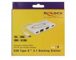Delock Dockingstation Usb Type-C 3.1 Hdmi 4k 30 Hz + Vga + Lan + Usb Pd