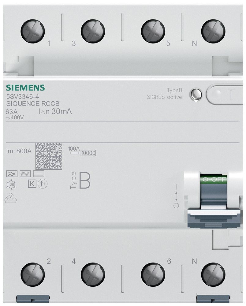 Siemens 5sv33464 Fi-Interruptor 5sv3346-4 Tipo B 63a 3+N Polos 30ma 400v 4te