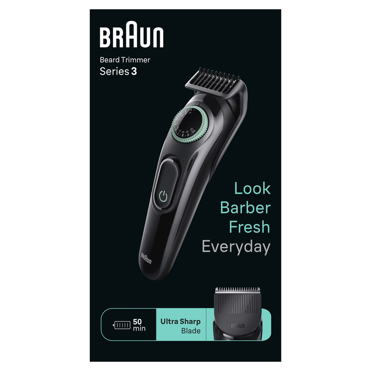 EAN 4210201447757 - Braun BeardTrimmer 3 BT3411 Batería 40 2 cm Negro, Verde imagen 1