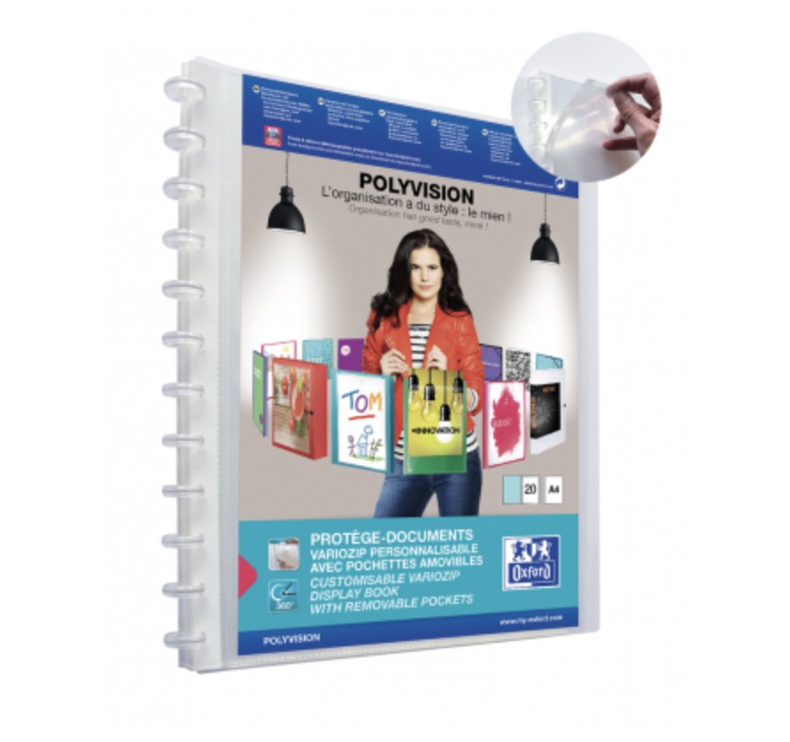 Oxford Polyvision Variozip A4+ Carpeta De 20 Fundas Removibles - Tapa De Plastico Personalizable - Organizacion Y
