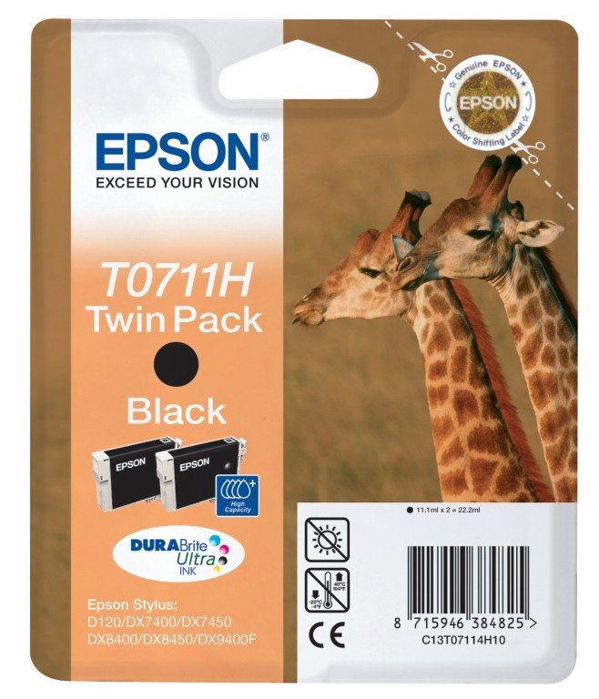 Tinta Original Epson T0711 Twin Pack Paquete De 2 Gran Capacidad Negro
