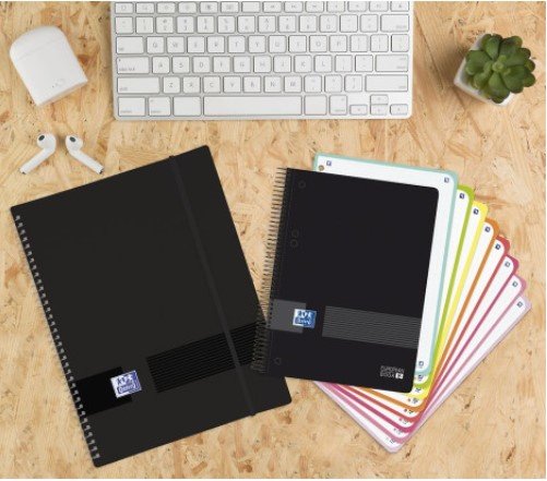 Oxford Carpeta Con 30 Fundas Cristal 50 Micras Espiral A4 Cierre C/Goma Plástico Opaco Negro