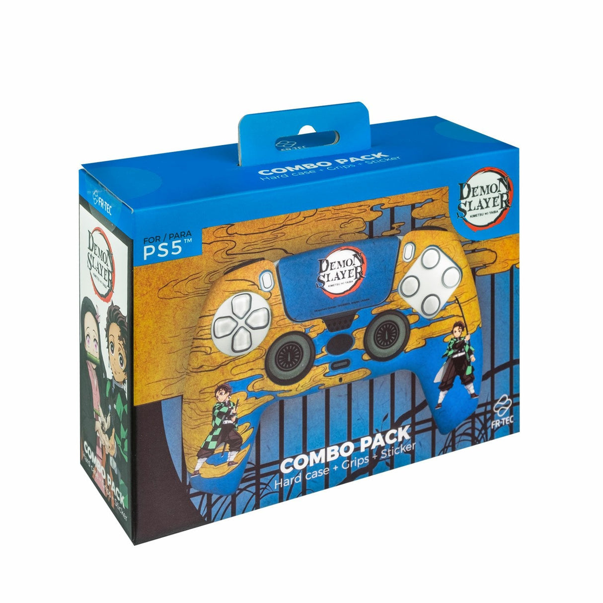 Fr-Tec Demon Slayer Kimetsu No Yaiba Tanjiro Kamado Pack Para Mando Ps5 De Carcasa Rigida + Grips + Sticker Para