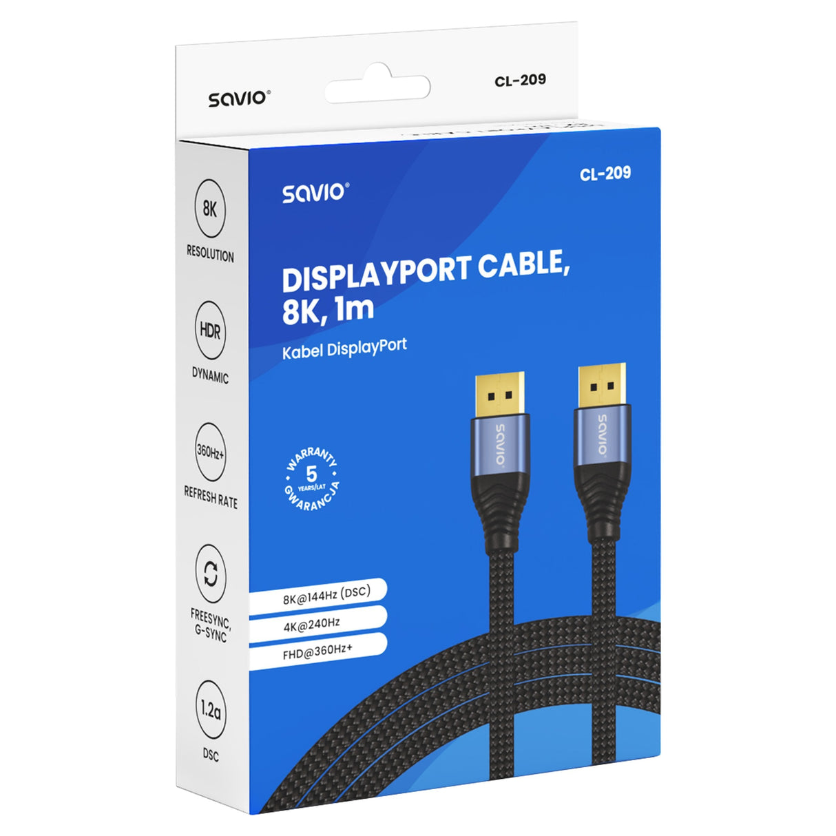 Cable Savio Cl-209 Displayport 1 M Negro
