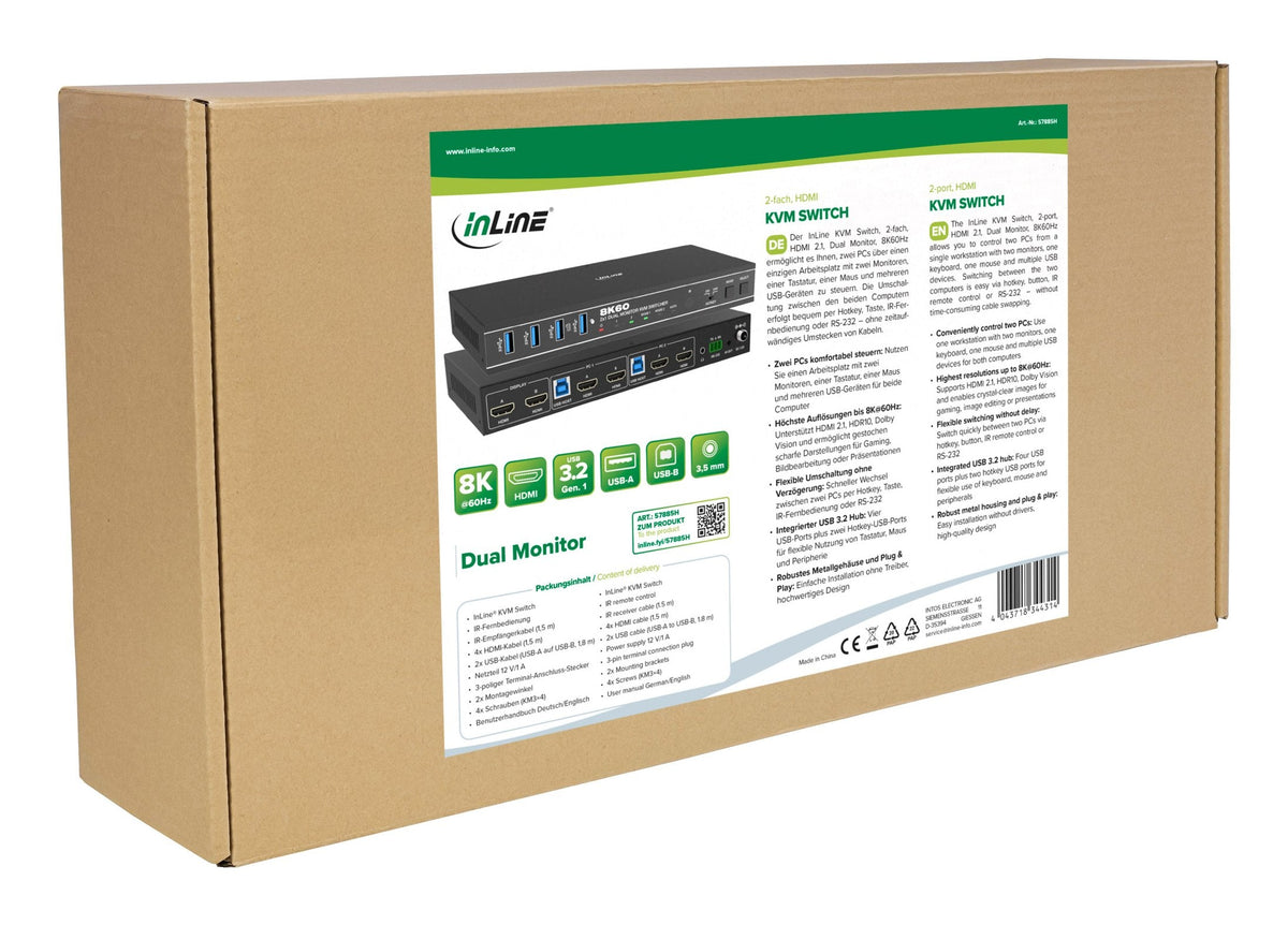 Inline Kvm Switch, 2x1 ,Hdmi 8k/60hz, Dual Monitor , Usb 3.2 Hub
