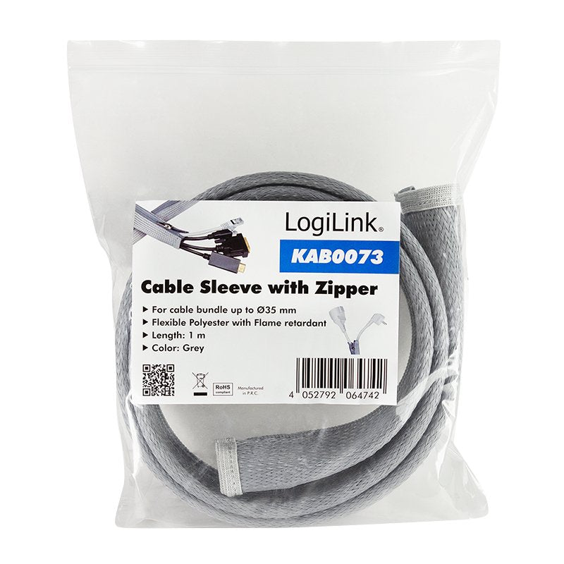 Logilink Manguera De Cable Con Cremallera  Ø 50 Mm Grey 1m