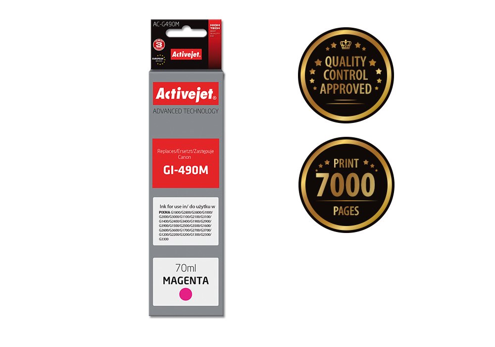 Tinta Activejet Ac-G490m (Reemplazo Para Canon Gi-490m - Supreme - 70 Ml - Magenta