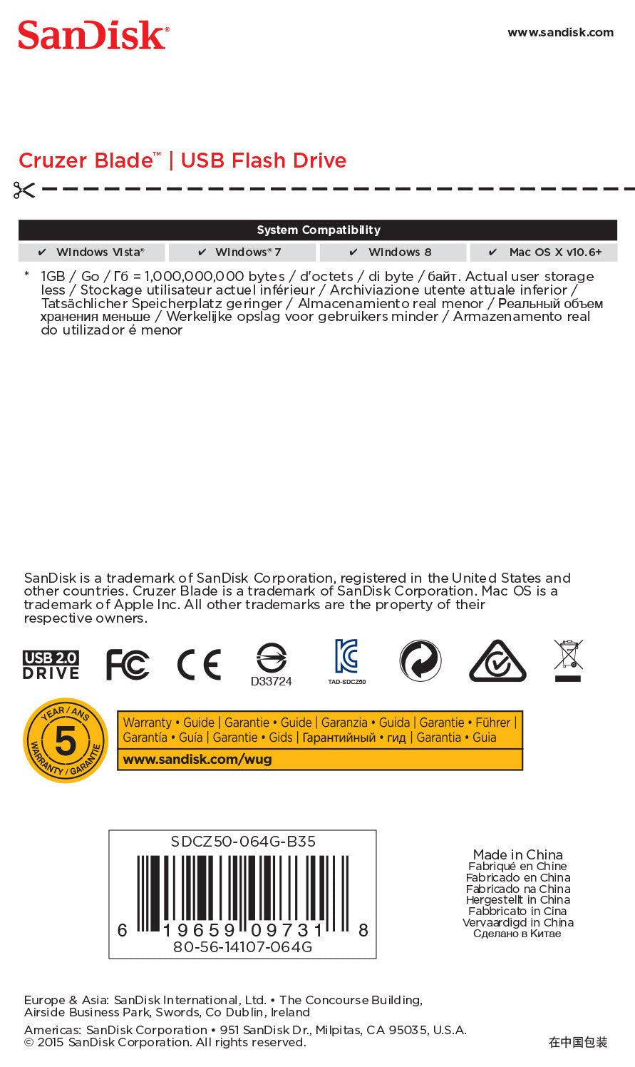 Pendrive Sandisk 64gb Cruzer Blade Usb 2.0 Negro, Rojo