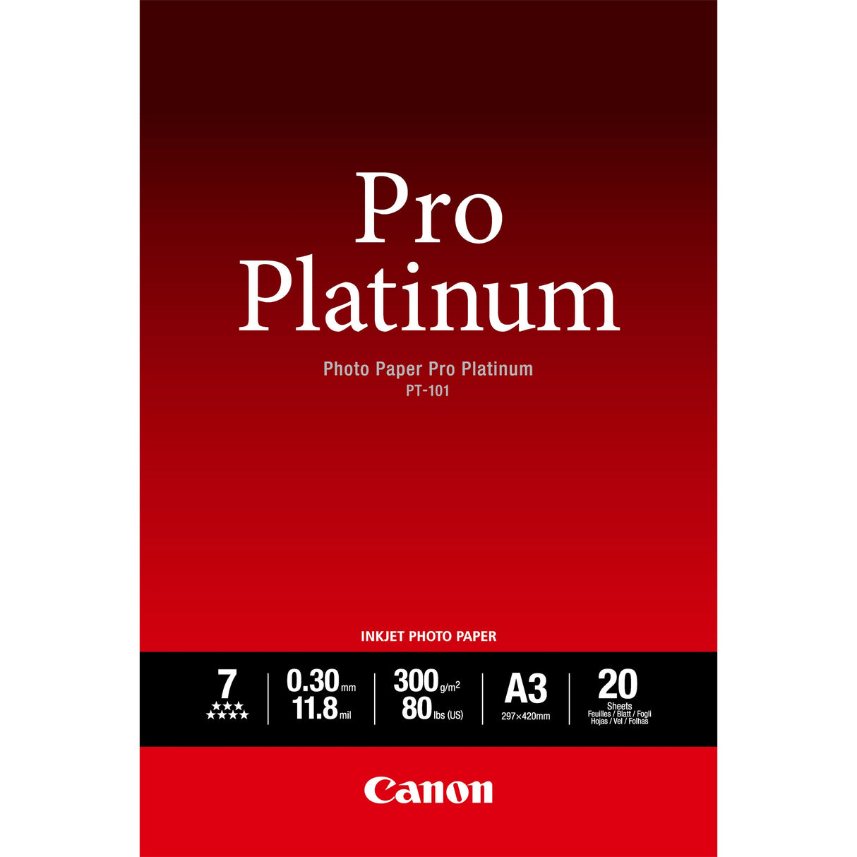 Canon Photo Paper Pro Platinuma3 (297 X 420 Mm)300 G/M20 Hoja(S) Papel Fotogrfico Brillantepara Pixma Pro9000, Pro9500