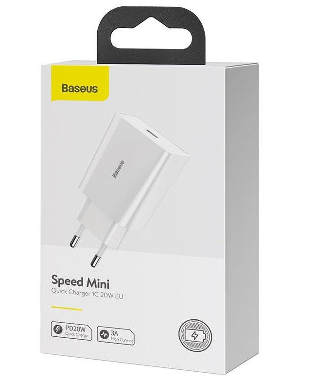 Baseus Travel Charger Speed Mini 1c Quick Charger 20w Eu White (Ccfs-Sn02)