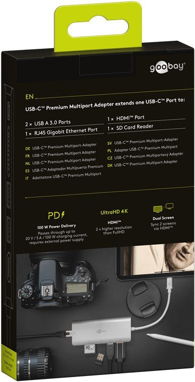 Hub Adaptador Multipuerto Goobay Usb-C Hdmi Usb Cr Rj45 Pd (Aluminio)