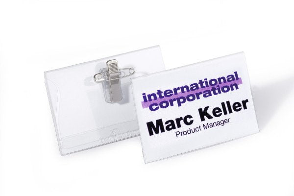 Durable Placa Identificativa - Para 40 X 75 Mm - Clip, Nadel - Transparente (Paquete De 50)