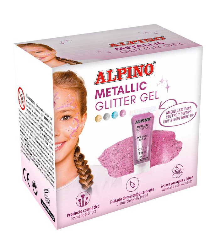 Alpino Gel Con Pururina Metallic Glitter Caja 6u Rosa