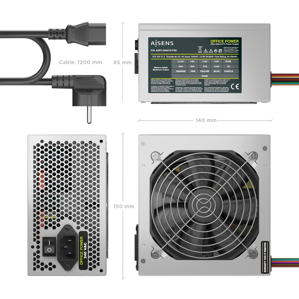 EAN 8435739905104 - AISENS ASPC-500ATX-PSE unidad de fuente de alimentación 20+4 pin ATX imagen 3