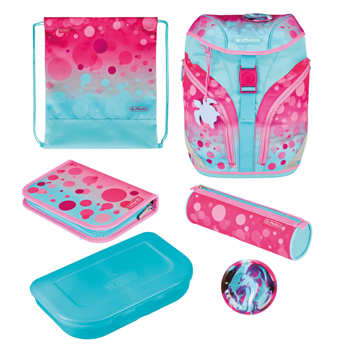 EAN 4008110344539 - Herlitz SoftLight Plus GreenLine Pink Bubbles juego de mochila escolar Chica Poliéster Azul, Rosa imagen 1