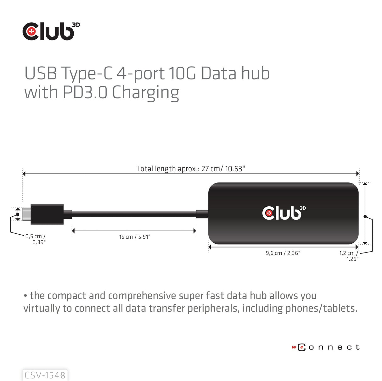 Club3d Usb-Hub Typ C > 4x Usb Typ C 10gbps + 100w Pd M H Retail