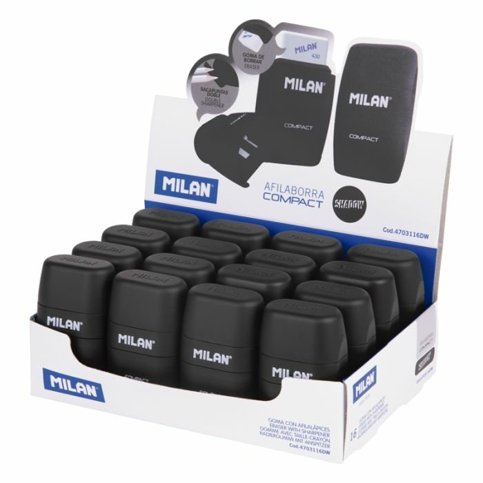 Milan Afilaborras Compact Shadow Caja Expositora 16 Ud Sacapuntas Doble Con Goma