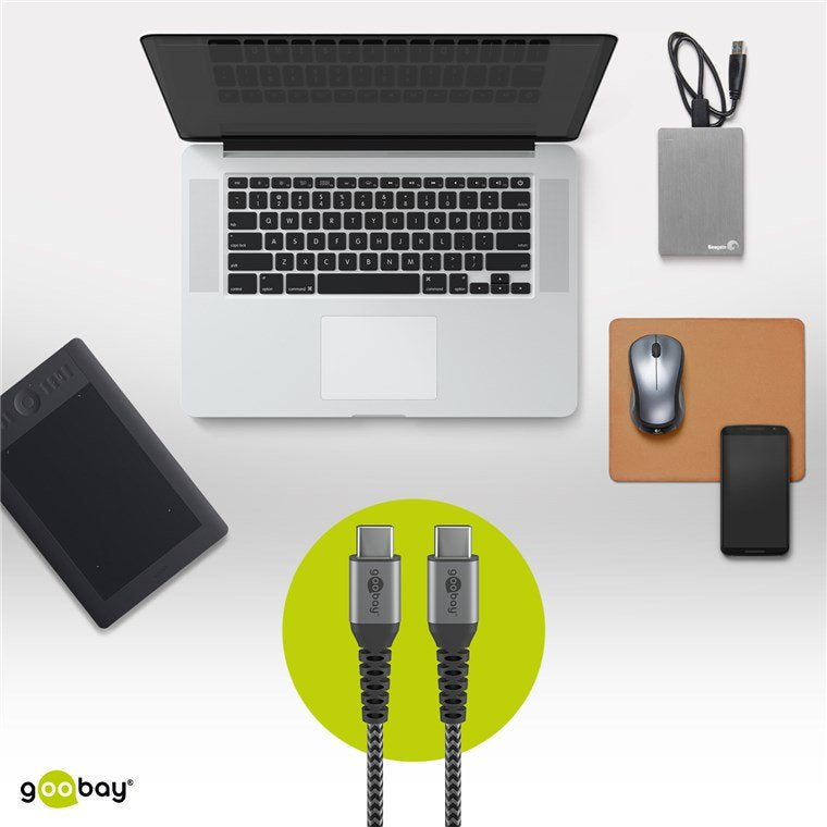 Cable Goobay 49303 Usb-C To Usb-C Textile Cable With Metal Plugs, 2 M, Space Grey Silver