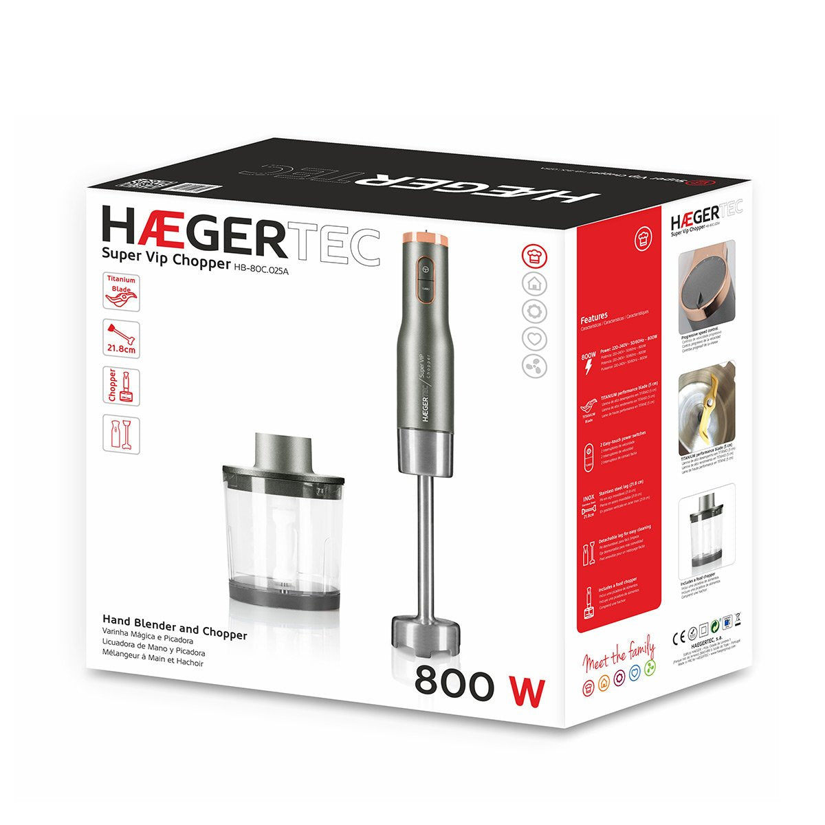 EAN 5608475017490 - Haeger HB-80C.025A licuadora Batidora de inmersión 800 W Gris, Acero inoxidable, Transparente imagen 2