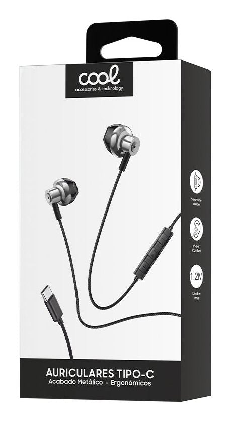 Auriculares Boton Micro Cool Stereo Tipo-C Silver