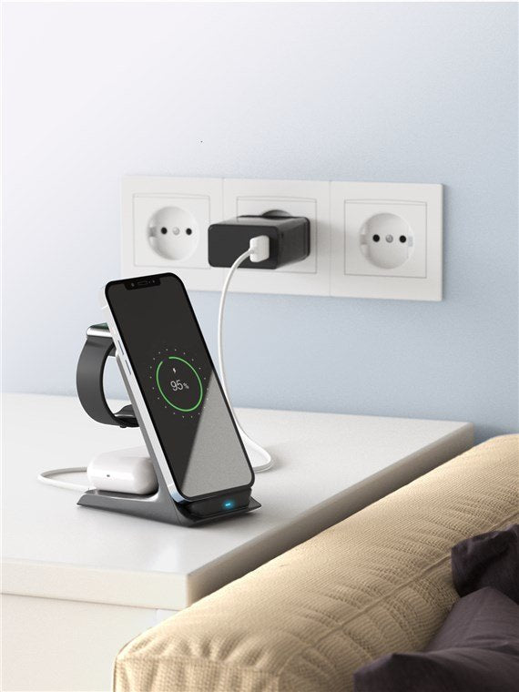 Soporte Carga Inalambrica 15w Con Tecnologia Qi 3 Dispositivos A La Vez Bulk