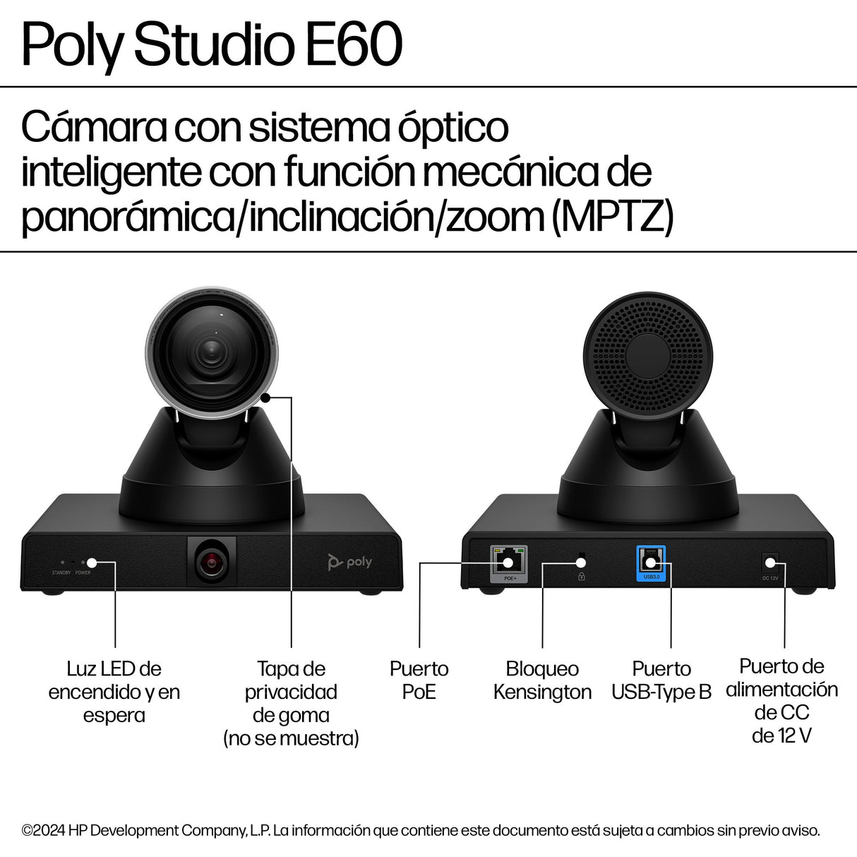 EAN 0198122304394 - HP Poly Studio E60 Smart Camera 4K MPTZ with 12x Optical Zoom TAA 8 MP Negro 3840 x 2160 Pixeles 60 pps imagen 3